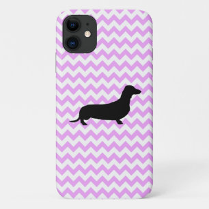 Pink Chevron With Dachshund Silhouette iPhone 11 Case
