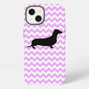 Pink Chevron With Dachshund Silhouette iPhone 13 Case