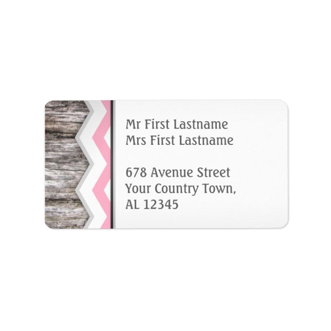 Pink Chevron & Wood Rustic Address Labels (Front)