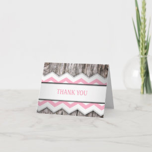 Pink Chevron & Wood Rustic Thank You Cards