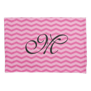 Pink chevron zigzag pattern monogrammed pillowcase