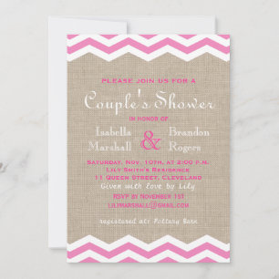 Pink Chevrons on Burlap Couple's Shower Invite