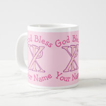 Pink Chi Ro Christian Cross on Pink Personalized 