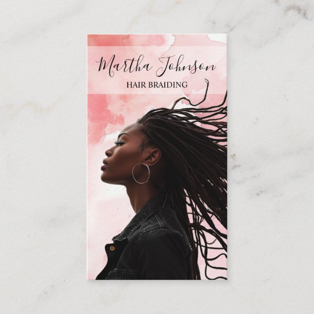 Pink Chic Afro American Braids Braiding QR Code Business Card (Front)