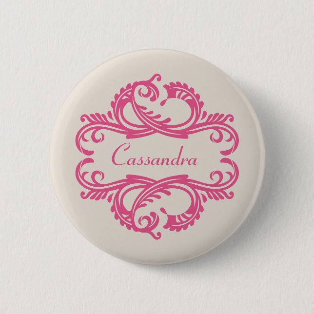 Pink Chic Damask Button (Front)
