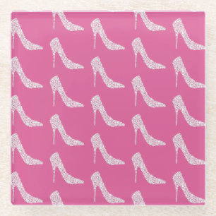 Pink Chic Diamond High Heel Shoes   Glass Coaster