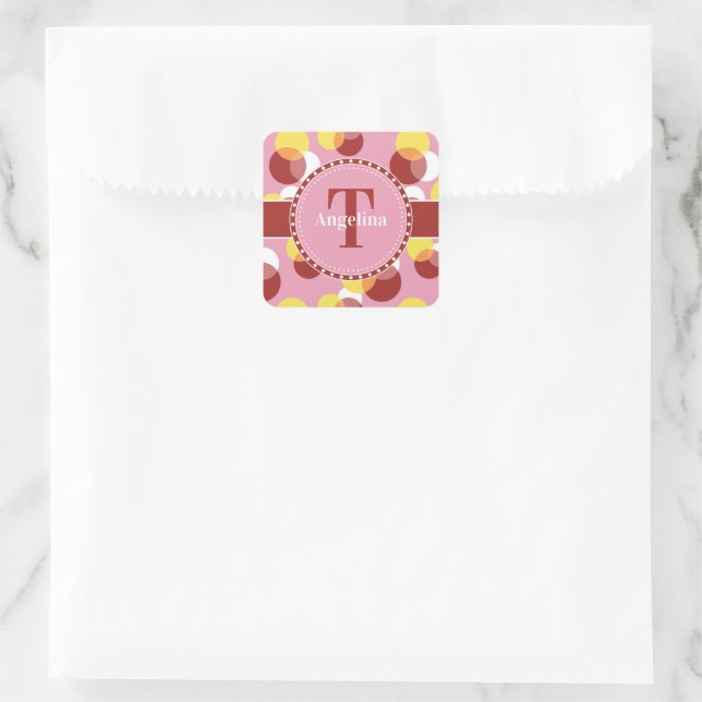 Pink Chic Geometric Polka Dots Pattern Square Sticker (Bag)