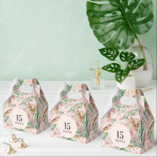 Pink chic girly watercolor floral elegant birthday favor box