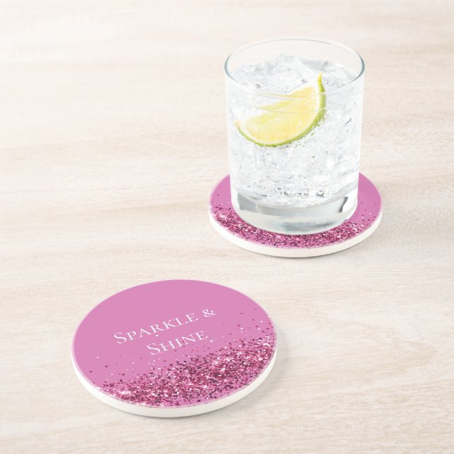 Pink Chic Glitter Sparkle Coaster (Side)