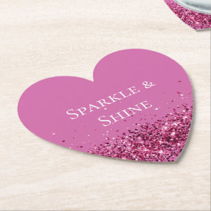 Pink Chic Glitter Sparkle Paper Coaster