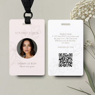 Pink   Chic Minimal Floral Square Business Card Badge