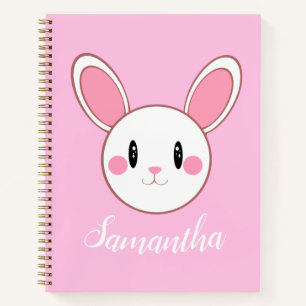 Pink Chic Modern Cute Fluffy Bunny Rabbit Notebook