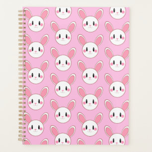Pink Chic Modern Cute Fluffy Bunny Rabbit Planner