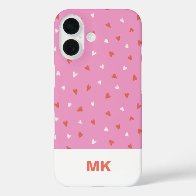 Pink Chic Monogram Initial iPhone 16 Case (Back)