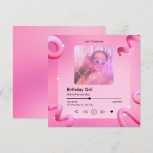 Pink chic music playlist cover photo birthday invitation
