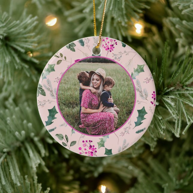 Pink & Chic Photo Christmas  Ceramic Ornament (Tree)