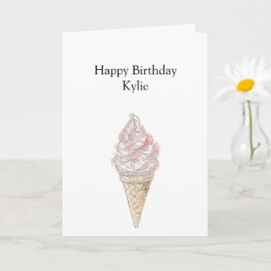 Pink Chic Silver Ice Cream Cone Birthday Card