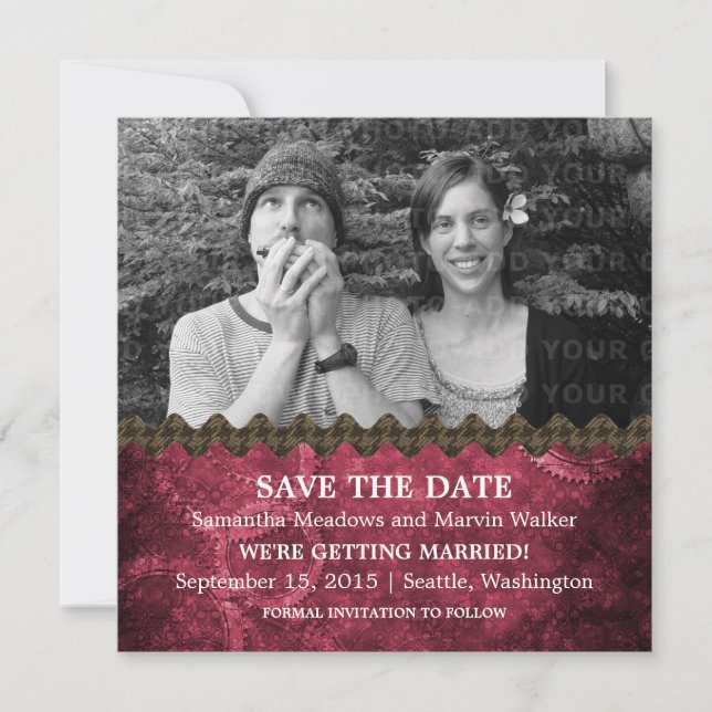 Pink Chic Steampunk Photo Save the Date Invite (Front)