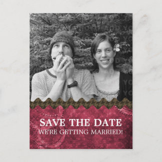 Pink Chic Steampunk Photo Save the Date Postcard