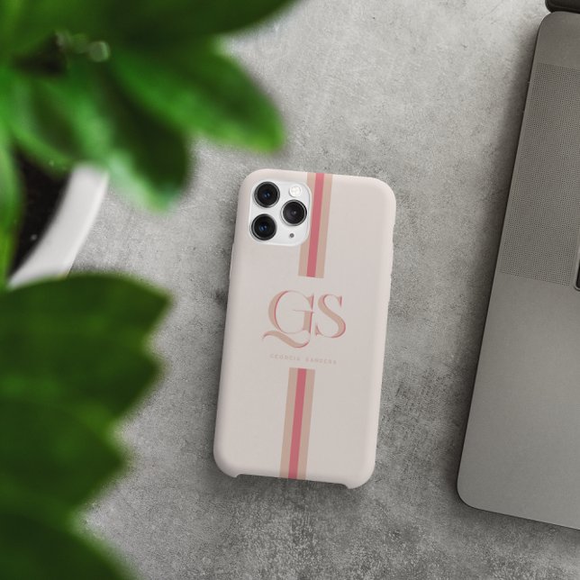 Pink | Chic Stripes Monogram  iPhone Case (Creator Uploaded)