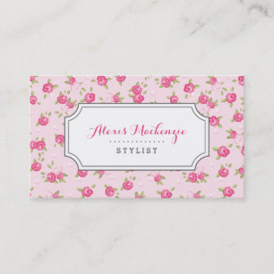 Pink Chic Vintage Floral Print Business Card