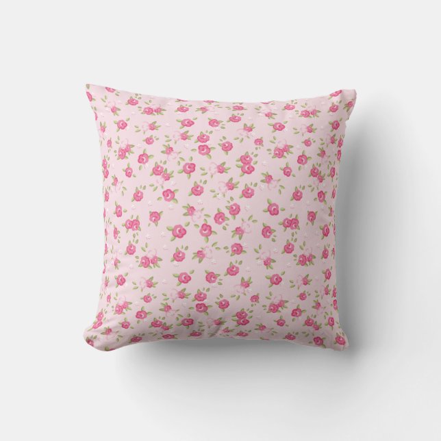 Pink Chic Vintage Floral Print Throw Pillow (Front)