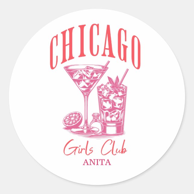 pink chicago bachelorette weekend classic round sticker (Front)