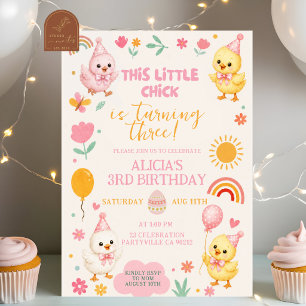 Pink Chick Girl Birthday Invitation