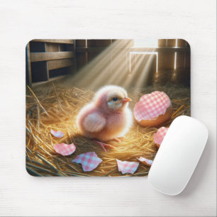 Pink Chick With Gingham Eggshell Mouse Pad