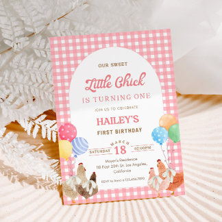 Pink Chicken Birthday Invitation