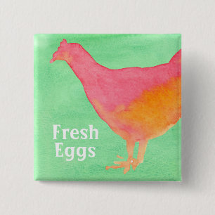 Pink Chicken Farm Fresh Eggs 2 Inch Square Button