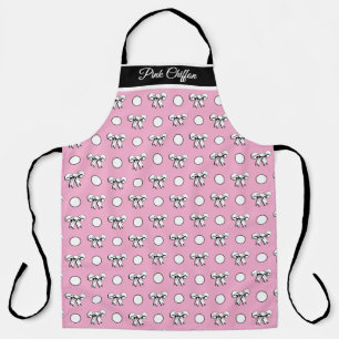 Pink Chiffon White Polka Dots Bows Personalized Apron