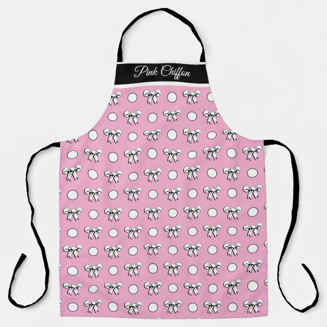 Pink Chiffon White Polka Dots Bows Personalized Apron (Front)