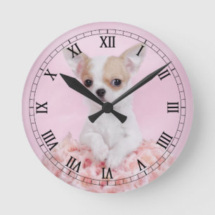 Pink Chihuahua Round Clock