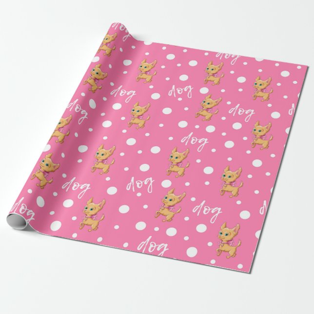 Pink Chihuahua Wrapping Paper (Unrolled)