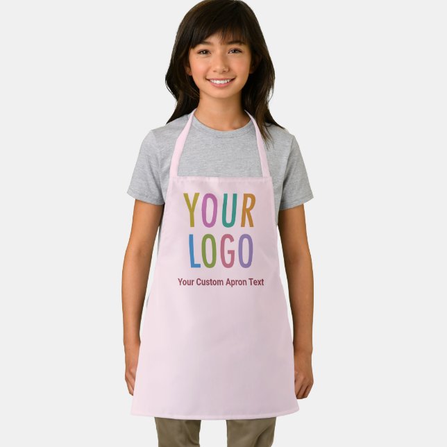 Pink Child Apron with School Logo & Custom Text (Insitu)