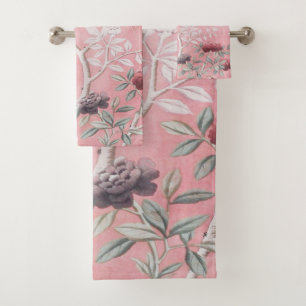 Pink Chinoiserie 3 Piece Luxury Bath Towel Set