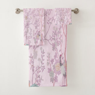 Pink Chinoiserie 3 Piece Luxury Bath Towel Set