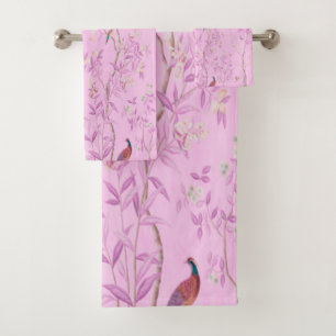Pink Chinoiserie 3 Piece Luxury Bath Towel Set