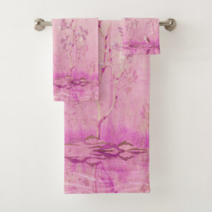 Pink Chinoiserie 3 Piece Luxury Bath Towel Set