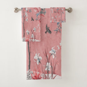 Pink Chinoiserie 3 Piece Luxury Bath Towel Set