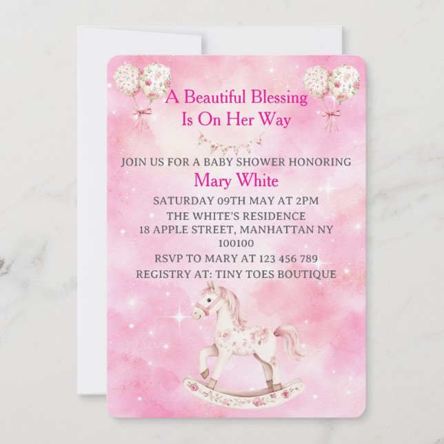 Pink Chinoiserie Baby Shower Invitation (Front)