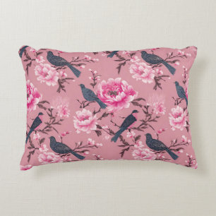 Pink Chinoiserie bird floral  Accent Pillow