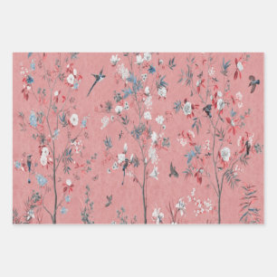 Pink Chinoiserie Bird Wrapping Paper Sheets 