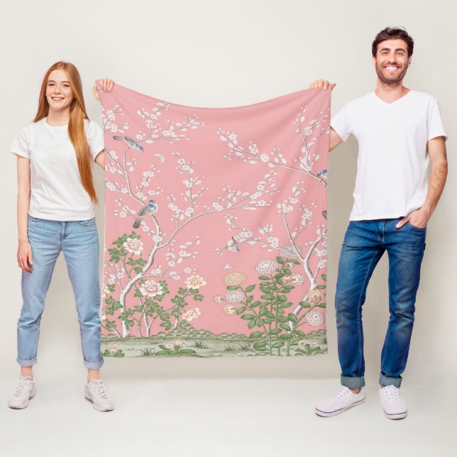 Pink Chinoiserie Fleece Blanket (In Situ)