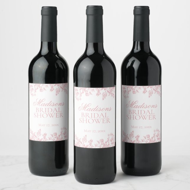 Pink Chinoiserie Floral Bridal Shower Favours Wine Label (Bottles)