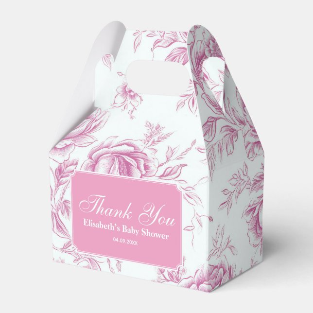 Pink Chinoiserie Floral French Toile  Favor Box (Front Side)