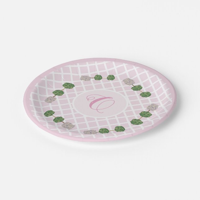 Pink Chinoiserie Ginger Jar Jars Topiary Basket Paper Plate (Angled)