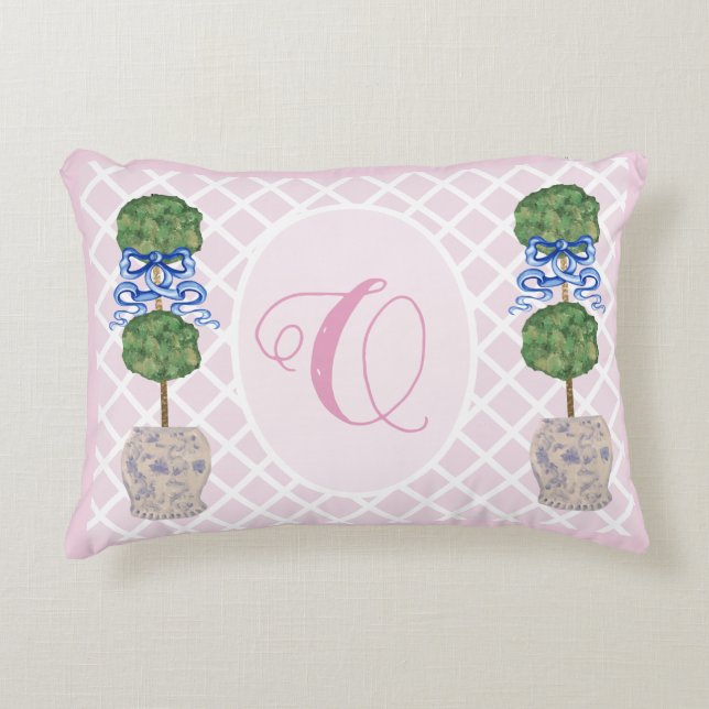 Pink Chinoiserie Ginger Jar Jars Topiary Basket Th Accent Pillow (Front)