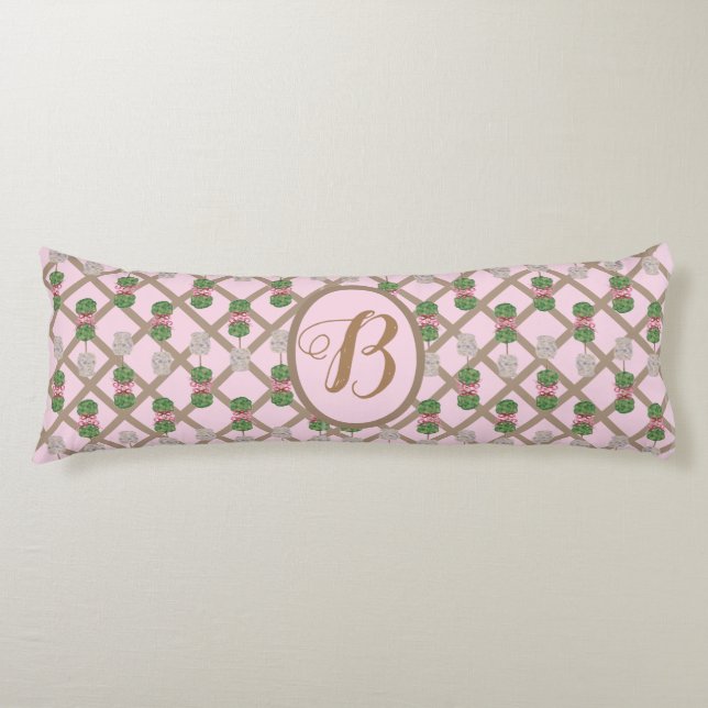 Pink Chinoiserie Ginger Jar Jars Topiary Body Pillow (Front)